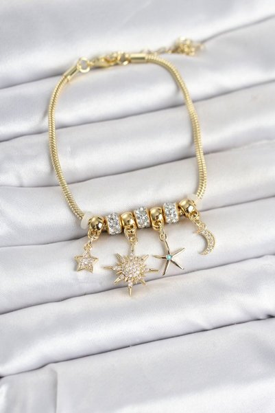 Toptan Bulurum Brass Gold Color Pole Star Detailed Charm Women's Bracelet