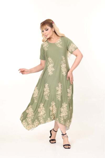 kısmet sepeti Women's Plus Size Viscose Fabric Green Color Patterned Stylish ...