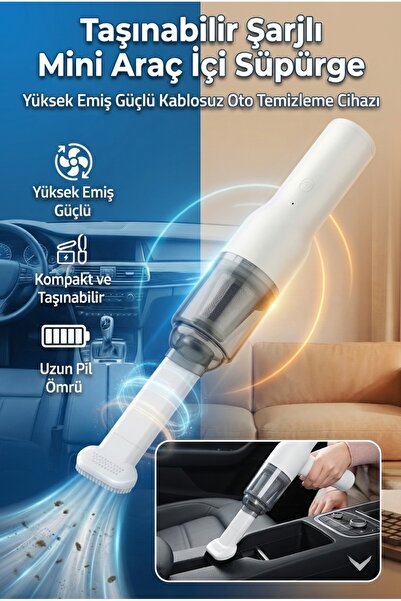 ALL FAST Taşınabilir Şarjlı Mini Araç İçi Süpürge Yüksek Emiş Güçlü Kablosuz ...
