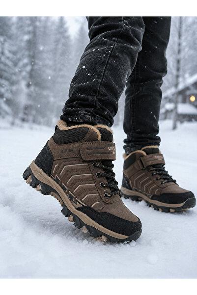 Contra Boy's Brown Non-Slip Sole Velcro Boots