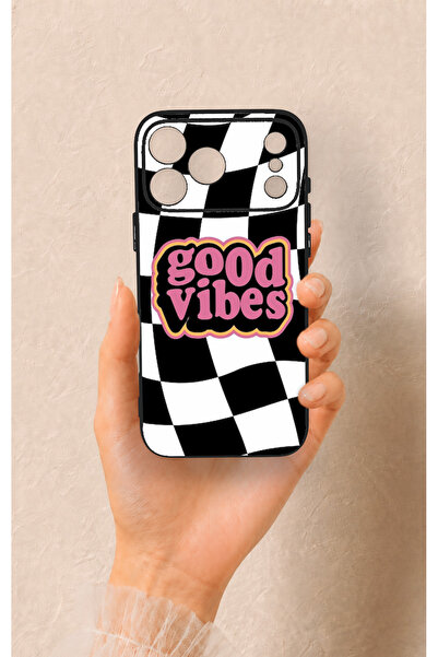 Vip Case iPhone 17 Pro Max Uyumlu Black Good Vibes Desenli Silikon Kılıf