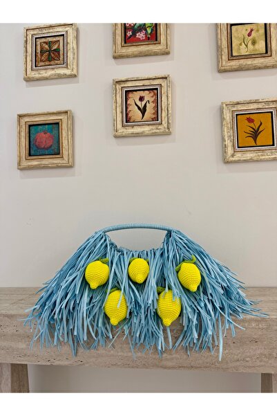 Design by Yeliz El örgüsü limon aksesuarlı püsküllü tasarım çanta , Rafya çanta