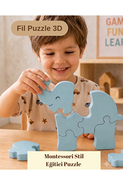 Hayvan figürlü 3D Puzzle (MAVİ FİL)