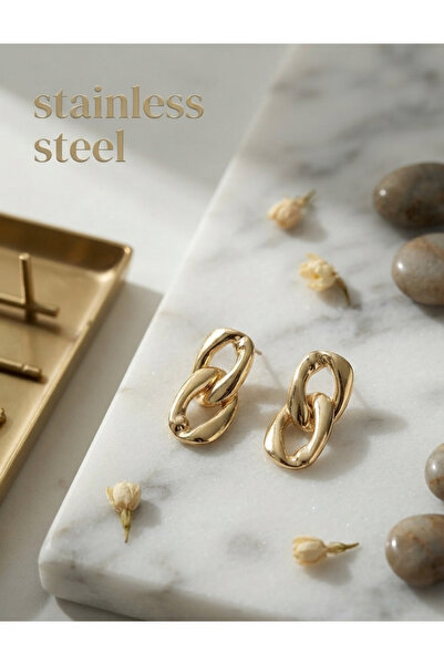 stainless steell Brass Gold Color Chain Model Earrings