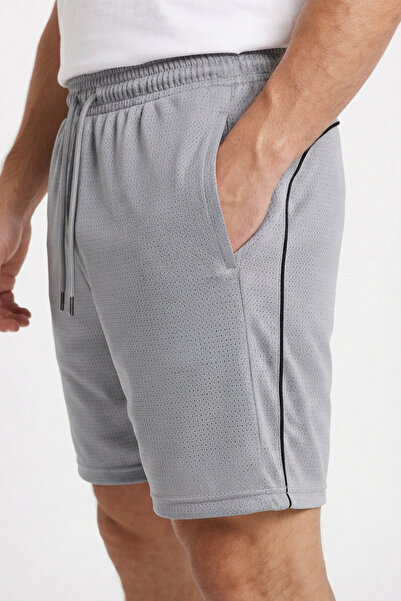 Sizce Men's Gray Color Back-Piping Mech Shorts with Zipper Pockets, Breathabl...