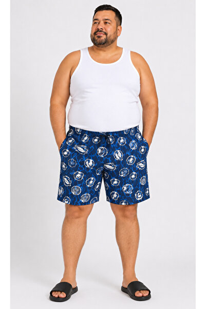 Ramon Miele Large Size Patterned Men's Swim Shorts with Zippered Hidden Pockets