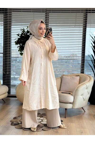 ALANURMODA 3219 Shirt with Cuff Epaulet Detail Beige