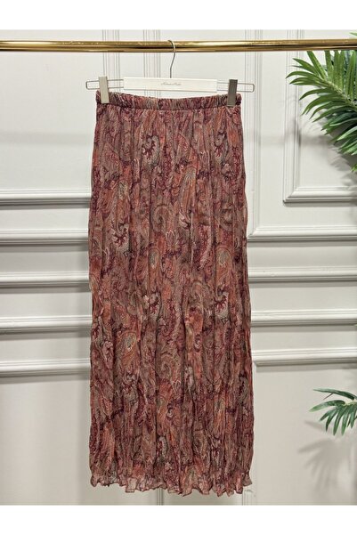 ALANURMODA 27032 Chiffon Shawl Patterned Crinkled Skirt Tile