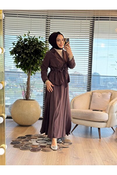 Asil 2617 Eyfel Linen Skirt Suit Brown