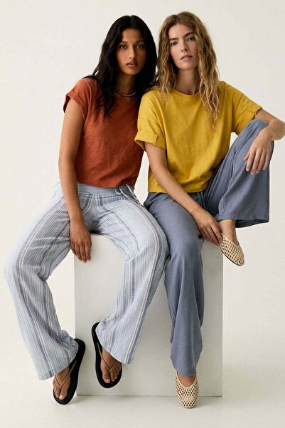 COTENCONCEPT 2 Pieces Basic Crew Neck Women's T-Shirt with Folded Sleeves