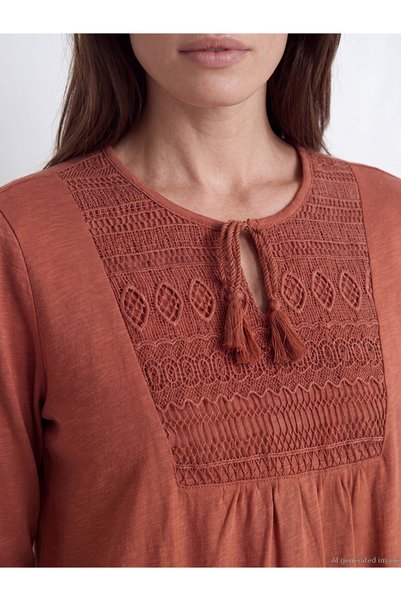 LC Waikiki Seray New Season Red Tie-Neck Embroidered Blouse