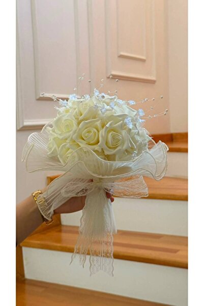 HKN AVM ACCESSORİES İncili tüllü Lüx lateks gelin çiçeği gül buketi damat yaka çiçeği gelin buketi