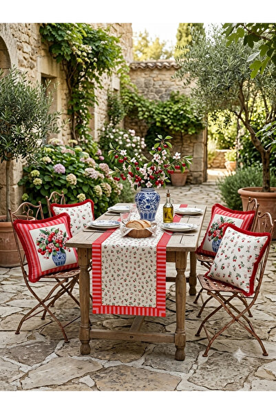 KEDİ Cherry Garden Tufted 4 Pillow Cover 1 Runner Set