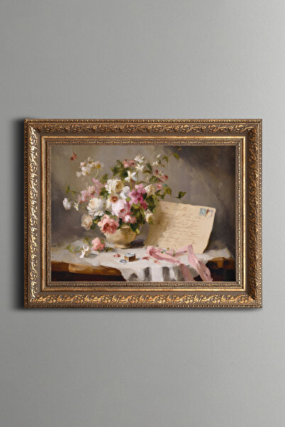 epiqart Flowers and Old Letter Still Life - Vintage Patterned Painting - Thic...