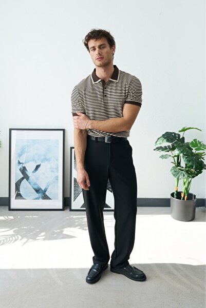 duo fideles Men's Collared Striped T-Shirt