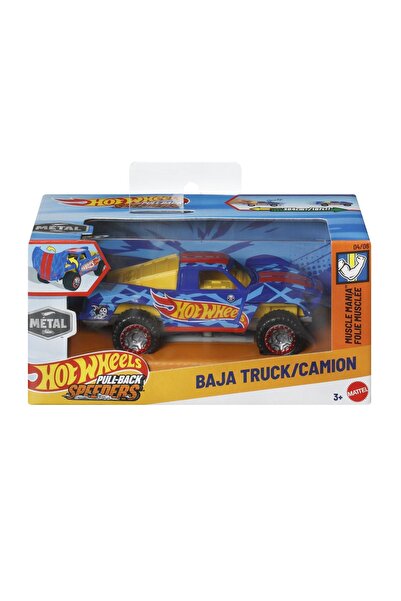 mattel Mașinuță metalică Hot Wheels cu sistem de tragere înapoi, camion Baja,...