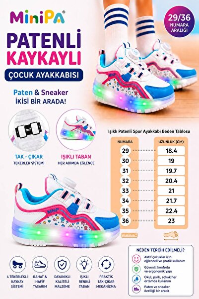 Minipa Çocuk Patenli Kaykay Ayakkabısı Işıklı Tekerlekli