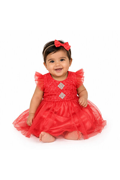 Generic Children's Dress with Tulle Skirt and Lace Applique for Special Occas...