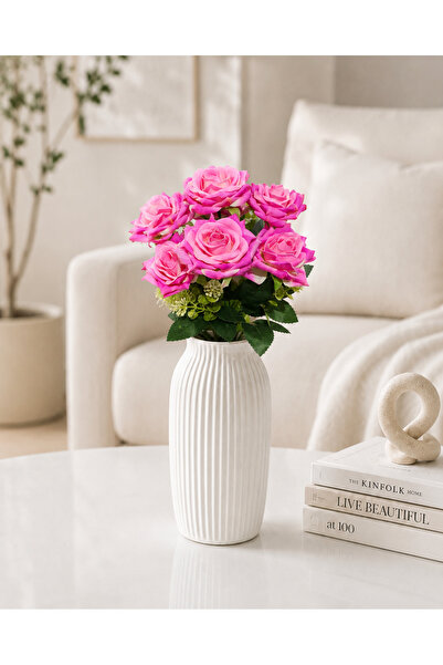 MD Aspiz Flowers باقة زهور صناعية فاخرة من 7 ورود مخملية وردية (بدون وعاء) با...