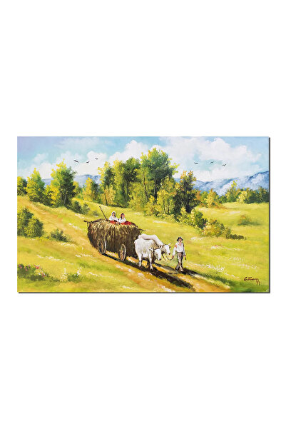 artnova Известна ръчно рисувана пейзажна картина „Количка с вола“, 100x60 см,...