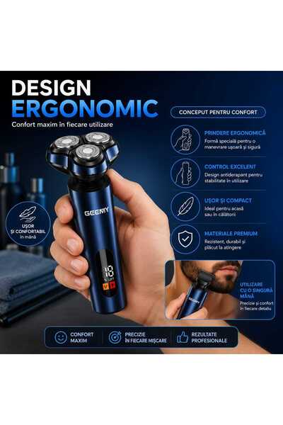 Geemy Aparat de Ras Electric și Trimmer 3 în 1 GM-8105, Display LED, Reîncărcare USB, Trimmer Barbă și Contur, Trimmer Nas și Urechi, Acumulator Reîncărcabil, Utilizare Fără Fir