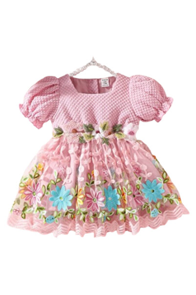 OEM Rochie de vara cu maneci bufante cu broderie florala pentru fetite, marim...
