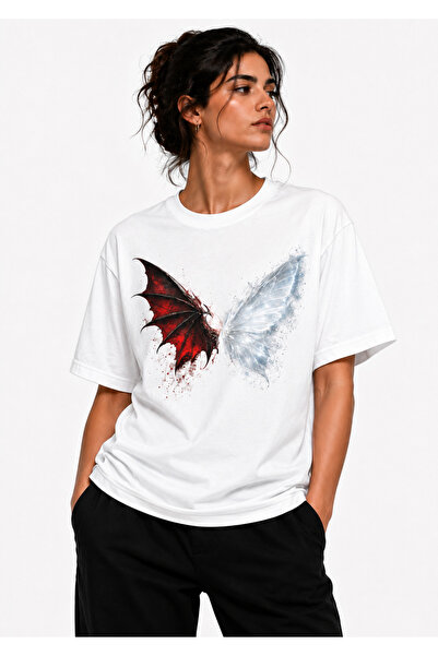 Clothify Unisex Large Size Oversize Angel and Demon Wing Printed Premium 100%...