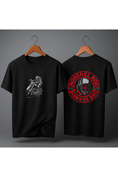 MAGORS تي شيرت كبير الحجم مطبوع عليه MONGOL AND MONGREL MOB Biker Club للجنسين
