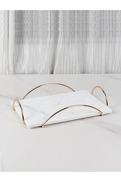Adeem White Marble Rectangular Tray with Gold Handles 29*19