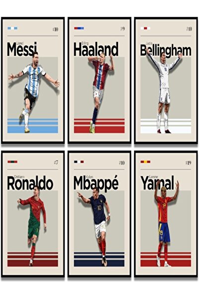 HOME MODE 6-Piece A4 Size Poster Set | Football Legends Wall Art | Messi Rona...