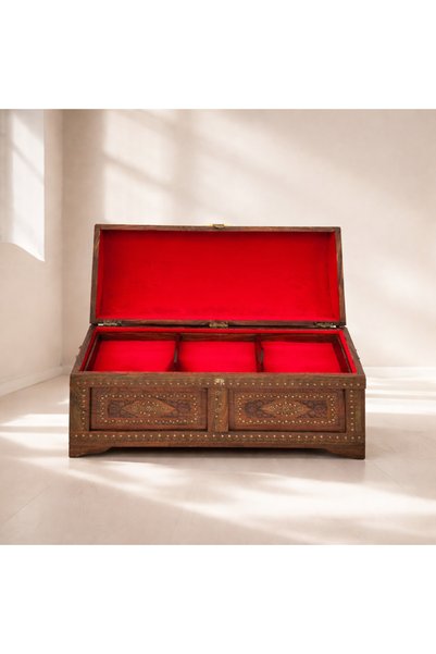 Al Athar Arts Luxury Sheesham Wood Handcrafted Keepsake Box with Lock Antique Brass Inlay Box(W:36''D:18''H:19'')