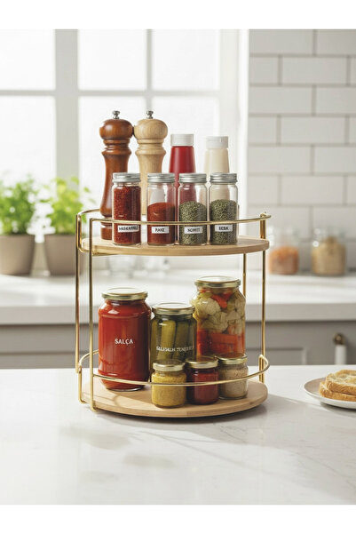 EVSTYLE 360 Degree Rotating Two-Tier Bamboo Kitchen Cabinet Organizer - Gold ...