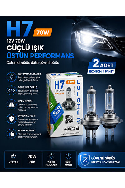 DuoLight H7 70W Halojen Far Ampulü 12V Yüksek Performanslı Güçlü Işık 2 Adet