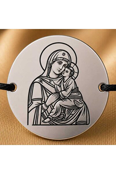 Simoshop Our Lady of Tenderness bracelet, 925 silver - 16.5mm coin and black ...
