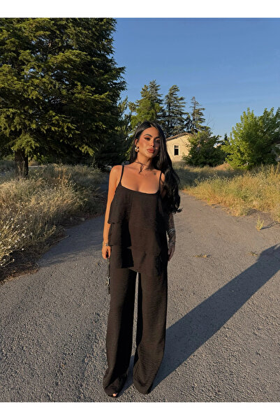 kırmızı butiks Black Elora Flounce Double Set