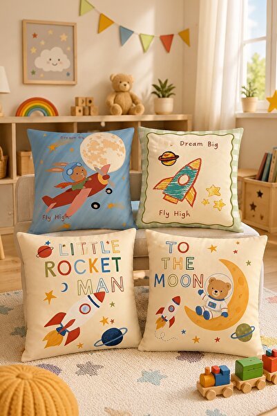 EVPANYA Rocketeer Animals Patterned 4-Piece Kids and Baby Pillowcase Set