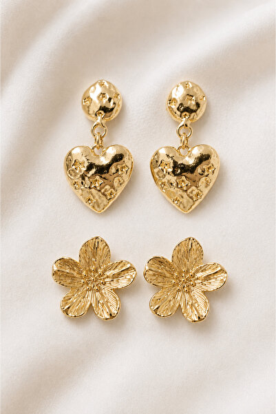 MRK Set of 2 Earrings Flower Heart Earrings