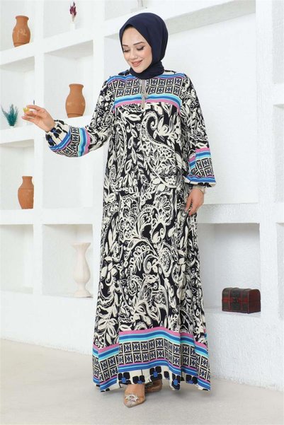 METKAR Tassel Detailed Viscose Dress Dark Blue