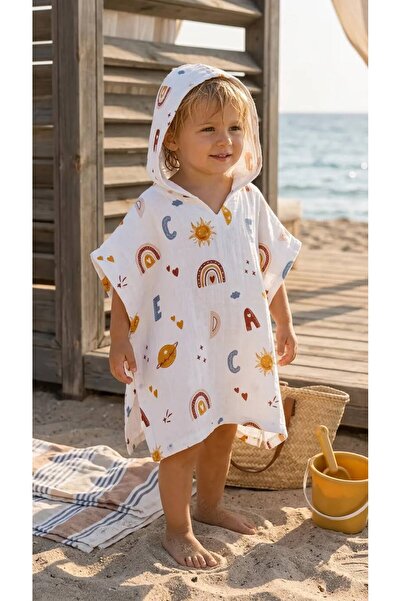 Eccano %100 Müslin Çocuk ve Bebek Panço Unisex Plaj ve Banyo Panço