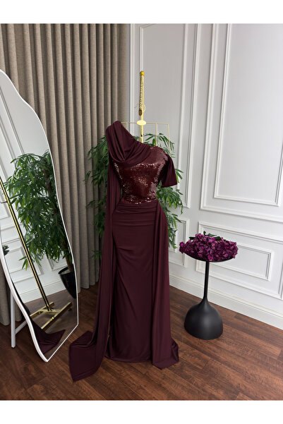 Generic Evening Dress Taffeta with Sequins for a Shiny Crepe Look, Elegant Ro...