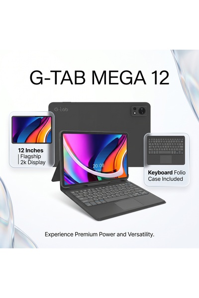 g-tab Mega 12 Tablet 12 Inch 2K Screen with Keyboard 16Gb+256Gb Android 15 Ta...