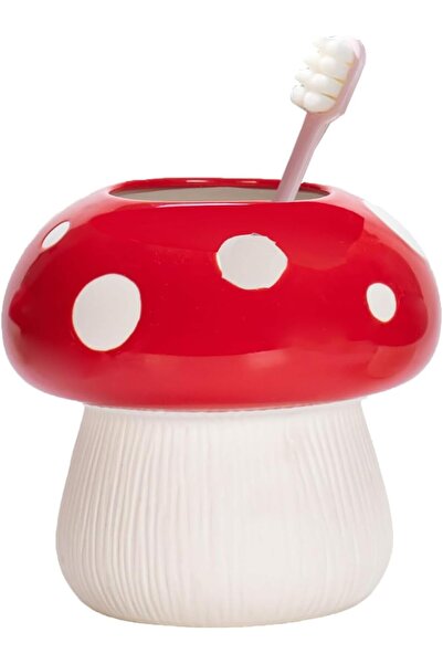 Arabest Red Mushroom Ceramic Toothbrush Cup,Multi-Purpose Toothbrush Holder,B...