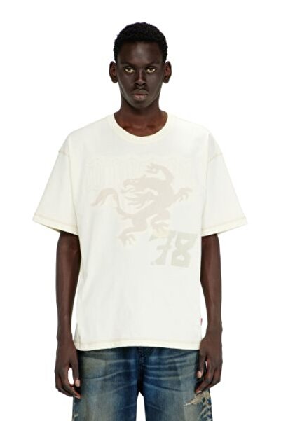 Diesel BEYAZ ERKEK LOGOLU İŞLEMELİ RELAXED T-SHIRT