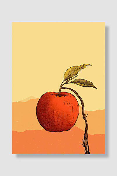 Luna Marissa Poster cu fructe Măr roșu Artă minimalistă în linii Tonuri calde...
