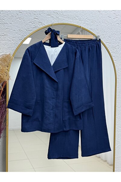 MİHRA STORE Simge Çift Pocketed Sleeve Stitched 3-Piece Trouser Suit-Mf255 Na...