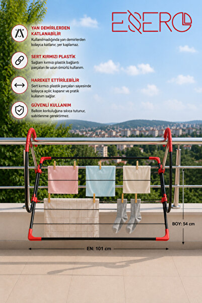 ESERO Balkon Tipi Katlanır Çamaşırlık – Yan Demirlerden Katlanabilir, Yer Kap...