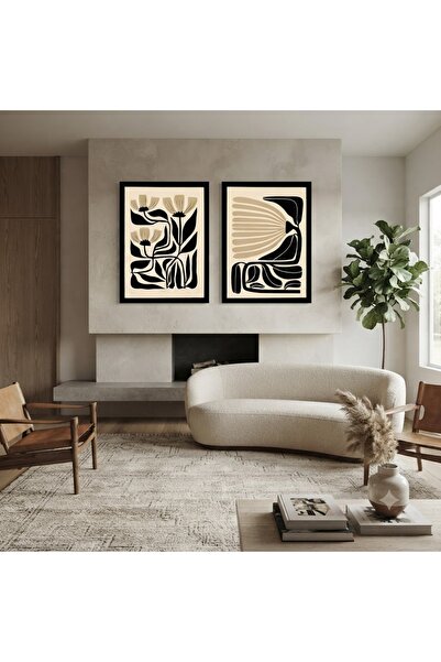 Mimari Tasarım 2’li Duvar Sanatı Seti | Modern Geometrik Tablo | 40 x 60 Özel Mat Siyah Çerçeveli”