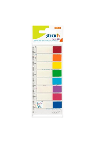 Stickn Semne de carte adezive neon multicolor set 8 culori cu rigla