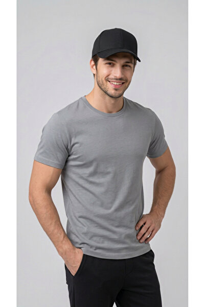 BADESSA Men's Gray Regular Full-Fit Crew Neck T-Shirt