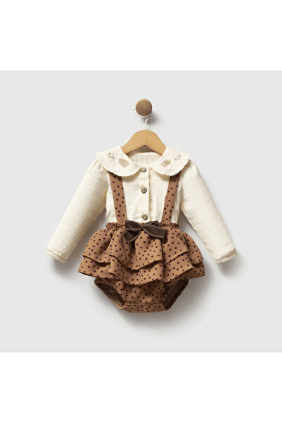 Momercy Baby Girl 2-Piece Set Collar Embroidered Shirt Polka Dot Romper Salopet